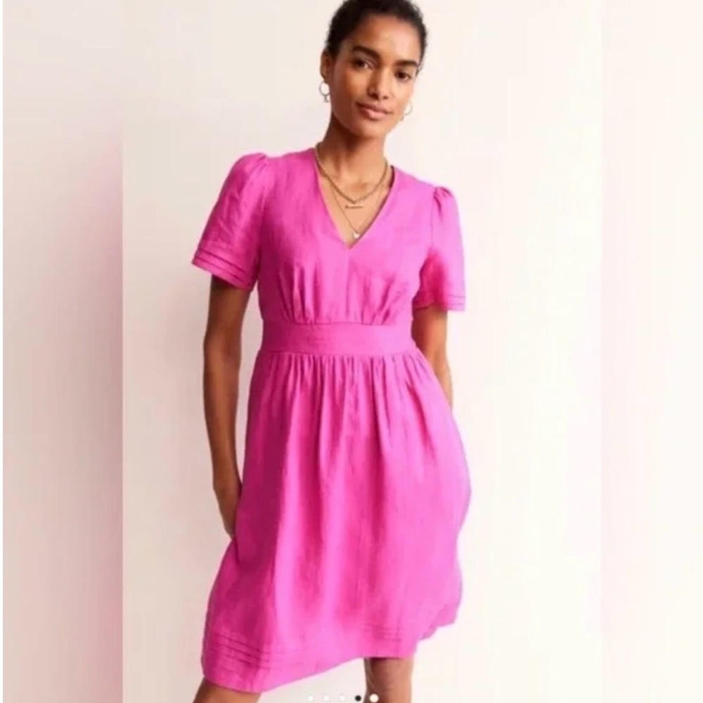 Boden womens Pink Midi Dress Size 14 L 100% Linen